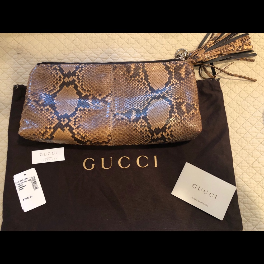 Gucci Brown Snakeskin Clutch